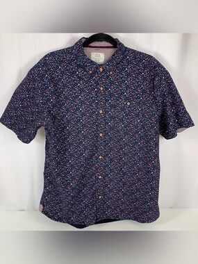 Sunrise Kingdom Men's Blue Floral Pattern Button Down Shirt Size XL 100% Cotton